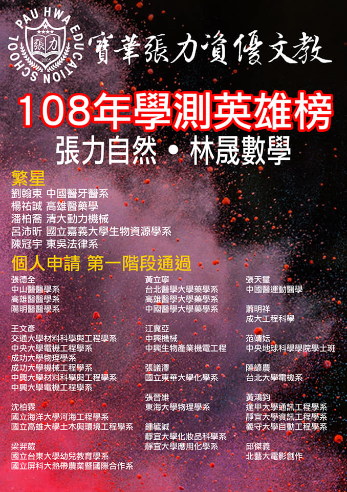 108年學測英雄榜-繁星計畫