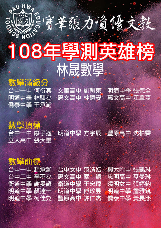 108年學測英雄榜-數學滿級分