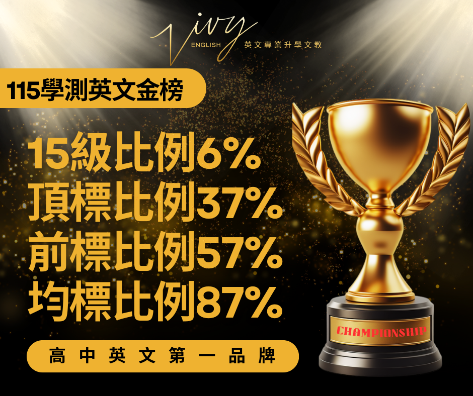115學測英文金榜 感謝所有學生及家長的信任