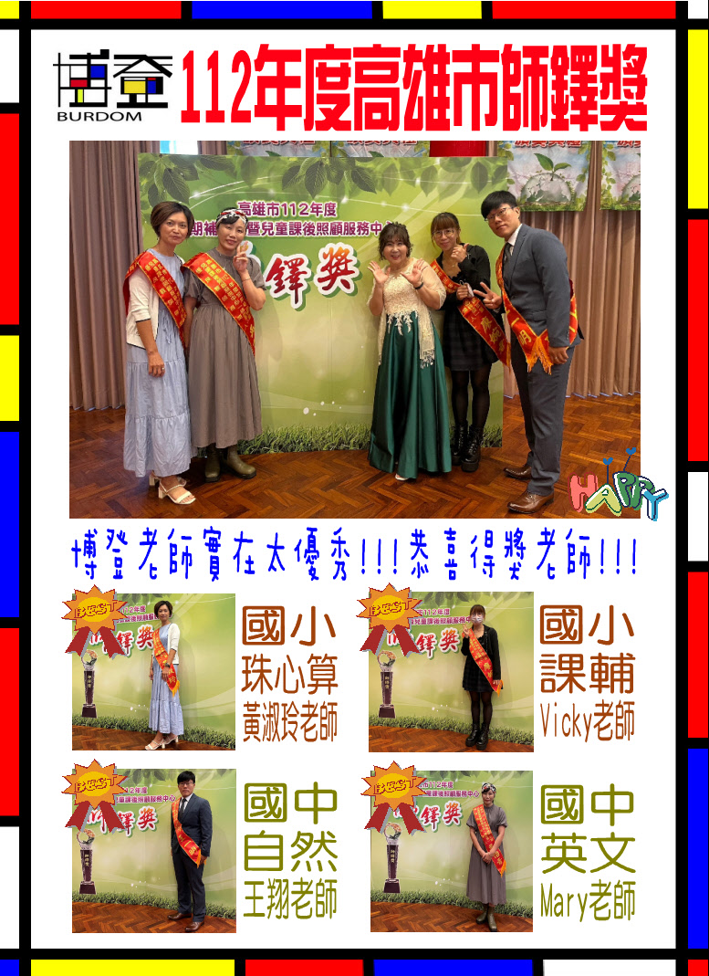112年度高雄市補教師鐸獎得獎教師