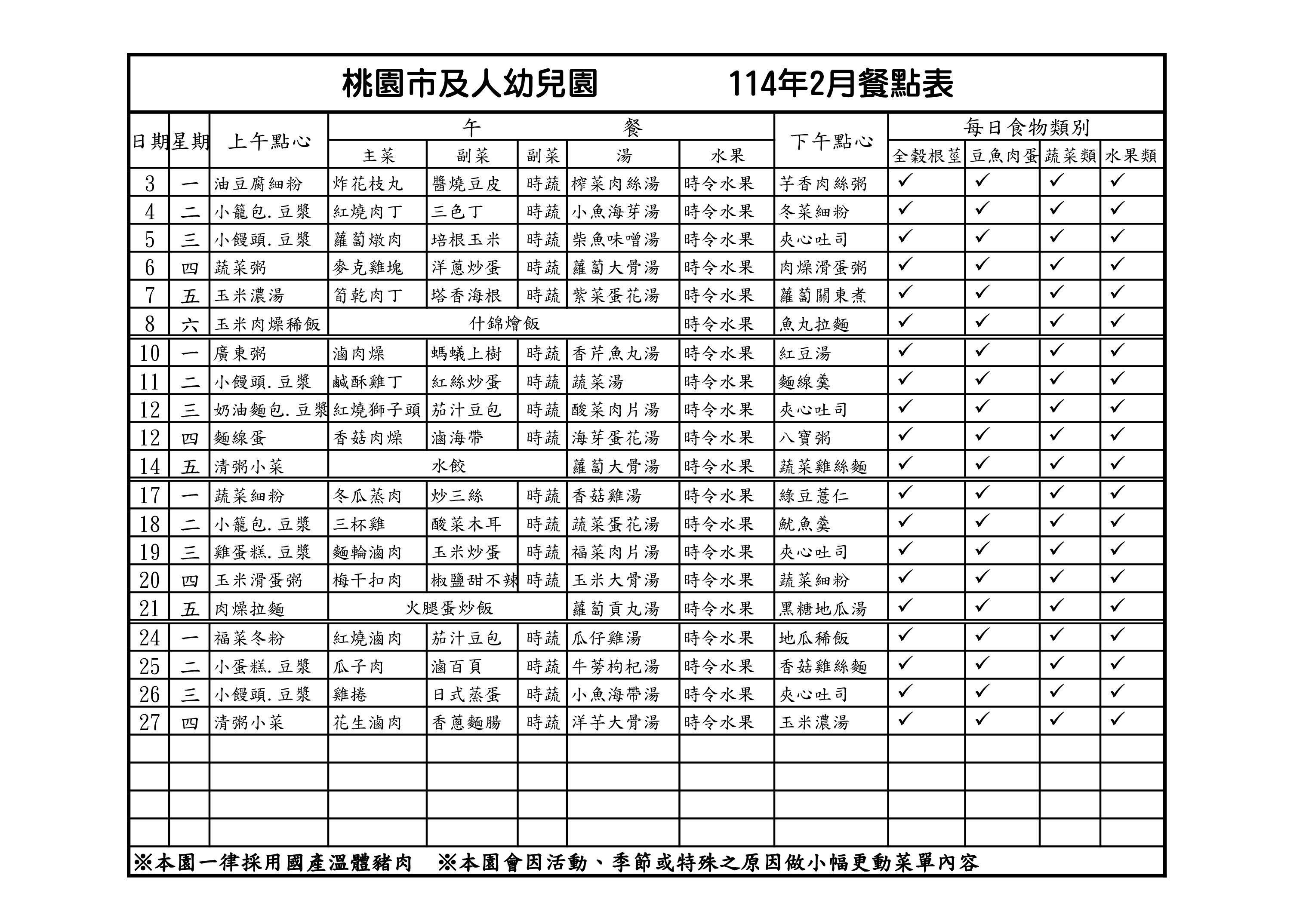 114.2月餐點表
